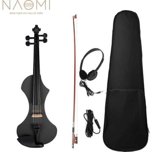 NAOMI V1 Series 4/4 Full Size Electric Violin Hand-Carved Solid Wood Violin Body with Brazilwood Octagonal Bow Headphone Audio