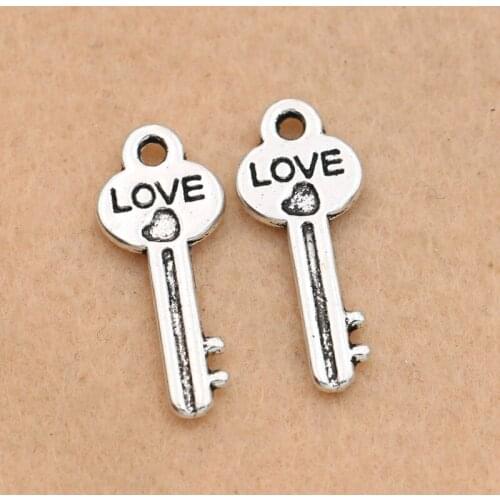 10pcs Antique Silver Plated Love Key Charms Pendants Fashion Jewelry Diy Jewelry Making Handmade 25x10mm