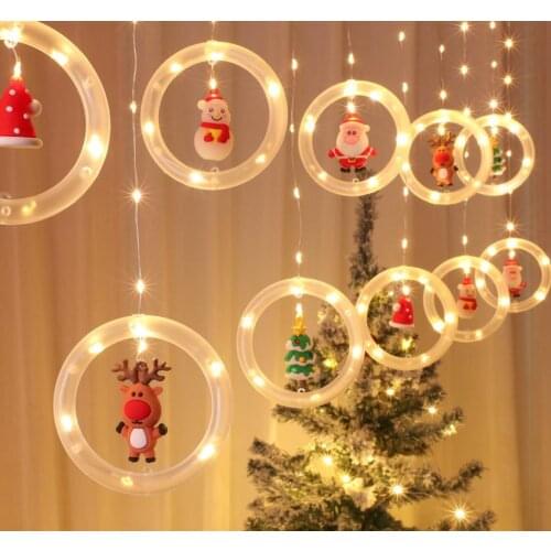 Christmas LED String Light Cartoon Pendants Santa Claus XMAS Tree Hat Reindeer Party Holiday Wall Window Decoration 2Sets/Lot