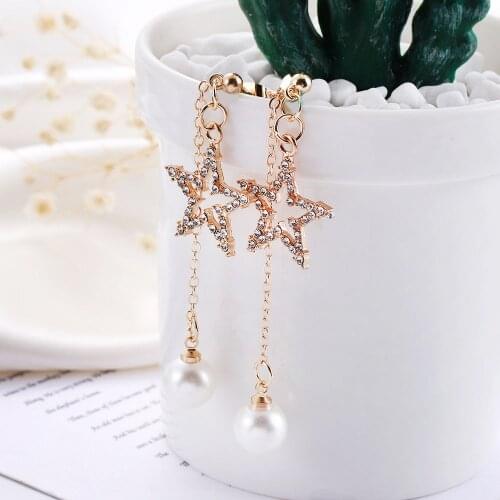 Fashion Simple Personality Pentagram Star Back Hanging Drop Earrings Korean Metal Chain Dangle Brincos Womens Jewelry