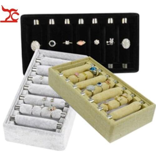 Detachable 7 Bars Ring Jewelry Display Box Velvet Diamond Ring Storage Case Convenient Linen Ring Holder Showcase Tray Holder