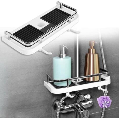Shower Storage Rack Punch-free Bathroom Pole Shelves Shampoo Stand Tray Detachable Lifting Shower Shelf Home Accessories