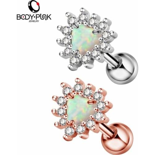 BODY PUNK Rhinestone Synthetic White Blue Opal Cartilage Earrings For Women Piercing Body Jewelry