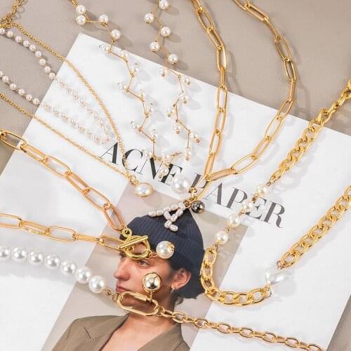 Womens neck chain Golden Necklaces For Women Multilayer Fashion Pearl Chain Portrait Pendants Necklace 2021 Trendy Jewelry Gift