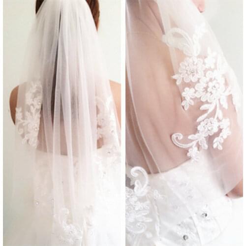 Women Pure white Bride Wedding Wedding Embroidery lace Hair head Veil WITH COMB 2023