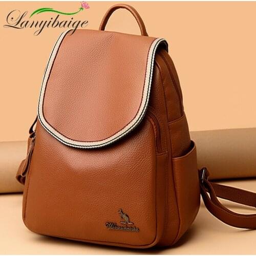 Ladies Bag 2020 Leather Rucksack Travel Large Capacity Travel Rucksackladies Designer Retro Bagpack Campus Girl School Bags