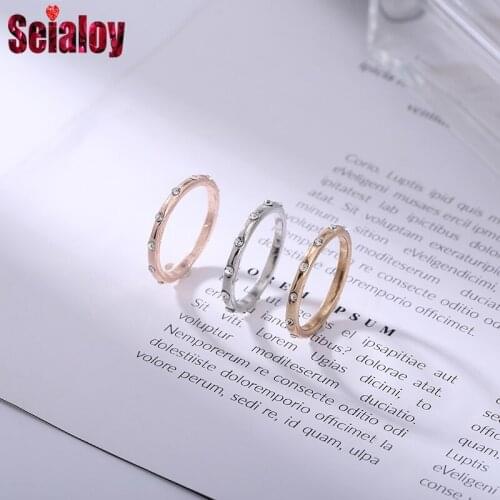 Seialoy Simple Style Crystal Drop Rings For Women Original Girl Fashion Gold Silver Color Ring Engagement Party Jewelry Gift