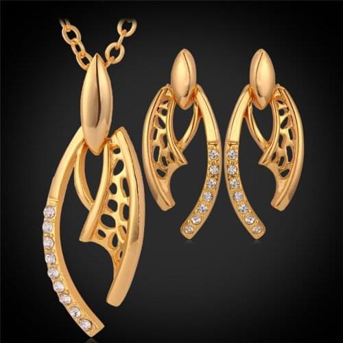 New Gold Color Austrian Rhinestone Crystal Pendant Necklace Earrings Jewelry Set Women Fashion Jewelry MGC PE6301