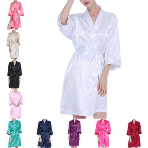 WEdin Women Satin Wedding Kimono Bride Robe Sleepwear Bridesmaid Robes Pajamas Bathrobe Nightgown Spa Bridal Robes Dressing Gown