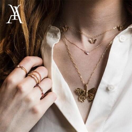 Bohemian Multi Layered Butterfly Necklace 2020 Collares Fashion Geometric Pendant Necklace Choker Women Butterfly Jewelry