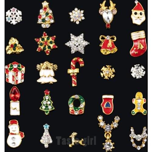 10PCS gold silver metal Alloy 3d nail art christmas decorations charms nails glitter rhinestones nail supplies tools XMAS Gift
