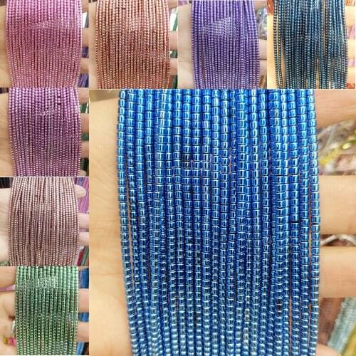 2mm Hematite Loose Beads Natural Stone Colorful Plating Flat Cylindrical Beaded Women Jewelry Making DIY Bracelet Necklace Parts