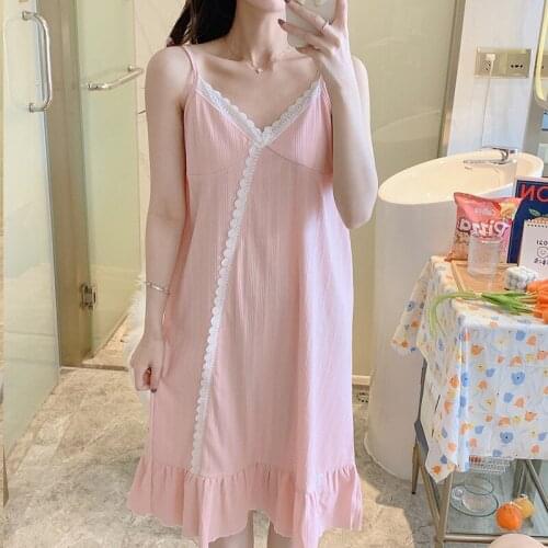 2021 Summer Womens Nightdress Sling Nightgown Sexy Nightwear Backless Solid Color Home Clothes Sleeping Dress Female Sleepwear