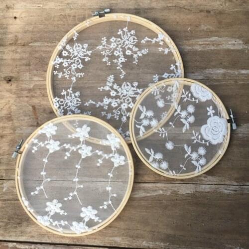 3pcs/set Vintage Cotton Embroidery White Lace Hoops Set Bamboo Rustic Wedding Hanging Decoration Lace Wedding Ideas Backdrops