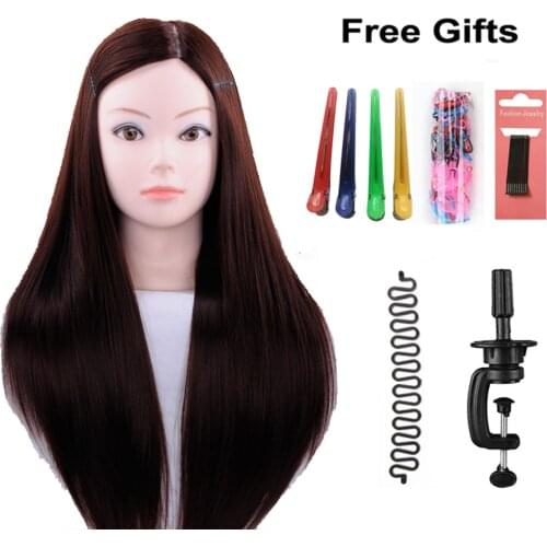 65cm Synthetic High Temperature Hair Professional Mannequin head For Barber Practice Hairstyle Hairdresser Doll Training Head
