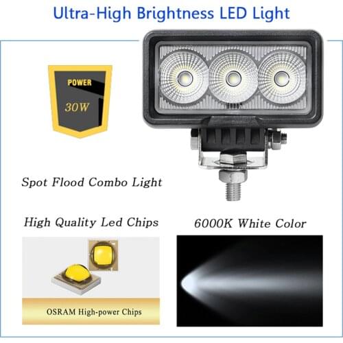 Car LED Work light 30W 10-30V Square Spot Flood Light Offroad 6000K Super Bright Daylight White Light for Car Truck SUV