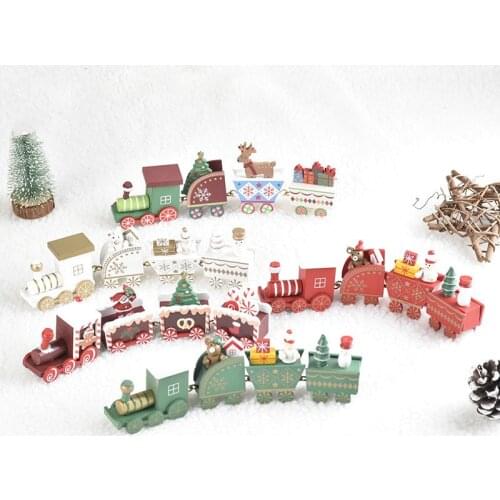 Mini Wood Christmas Train Set Decoration Gift Christmas Train Sets Wooden Train Model Vehicle New Year Xmas Toys for Kids