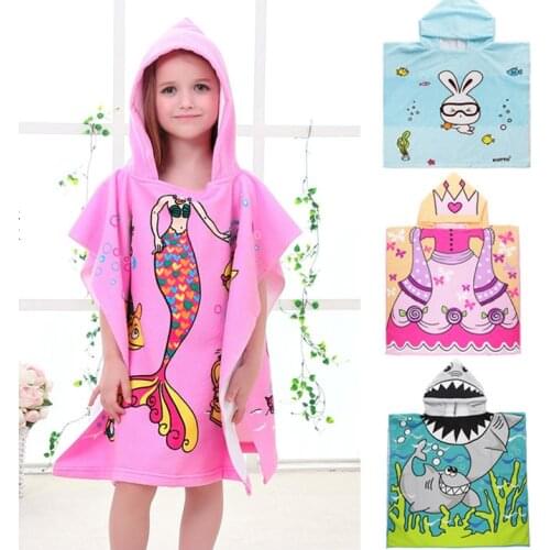 Children Cartoon Baby Hooded Cloak Beach Towel Boys Girls Kids Swimming Bath Towel Microfiber Terry Infant Bathing Wrap Bathrobe