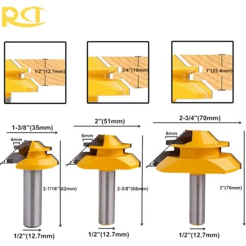 RCT 45 Degree Lock Miter Router Bit 1/2'' Shank Tenon Cutter Milling Cutters For MDF Plywood Wood Cutter Woodworking Tools