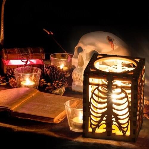 Halloween Decorations Skull Rib Shadow Lamp Horror 3D Wooden Projection Light for Indoor Outdoor Garden Party Bar