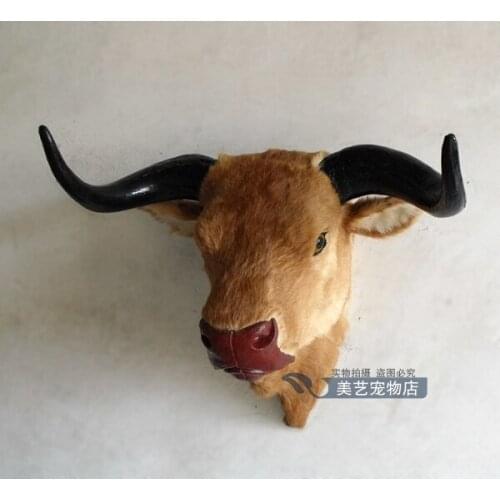 Simulation cute yellow cattle head 56x38x50cm toy model polyethylene&furs cattle model home decoration props ,model gift d170