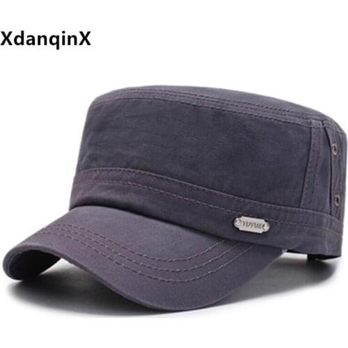 XdanqinX New fashion cotton military hats adult mens flat cap adjustable casual trucker hat snapback cap male bone dad army Hat