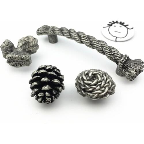 LCH Nordic Style Rope Shaped Knob String Horse Creative Matte Silver Knob Vintage Lead-Zinc Alloy Cabinet Handle Drawer Pull