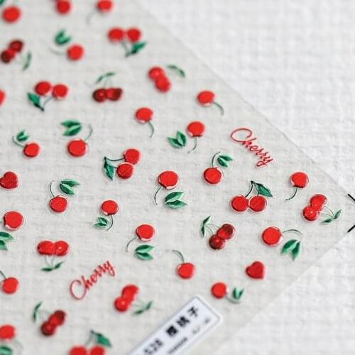 Cute Cherry Peach Fruit Nail Stickers 3D Engraved Nail Art Decorations Nail Decals Summer Nails Decal High Quality Nails Sticker