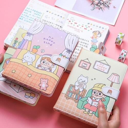 Cute Bear Notebook Kawaii Portable Magnetic Buckle PU Leather Planner Notepad Handbook DIY Painting Journal School Stationery