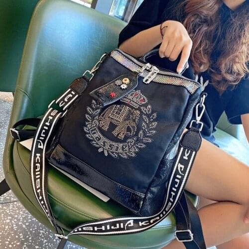 Fashion Female Backpack Black Rivet Rhinestone Pattern Bolsos Para Mujer School Sac A Dos 20212 New Shoulder Bags