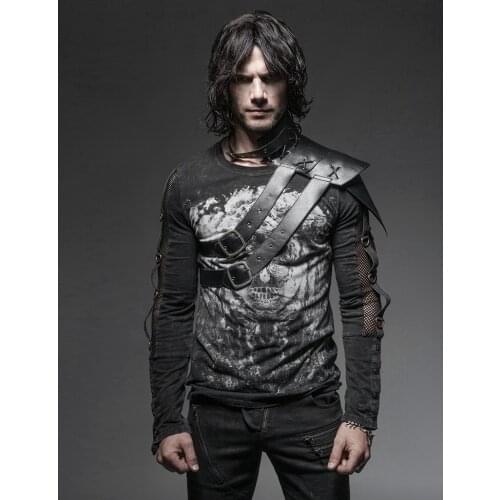 PUNKRAVE Mens Punk Handsome One-shoulder Pu Leather Armor Halloween Cosplay Arm Accessory