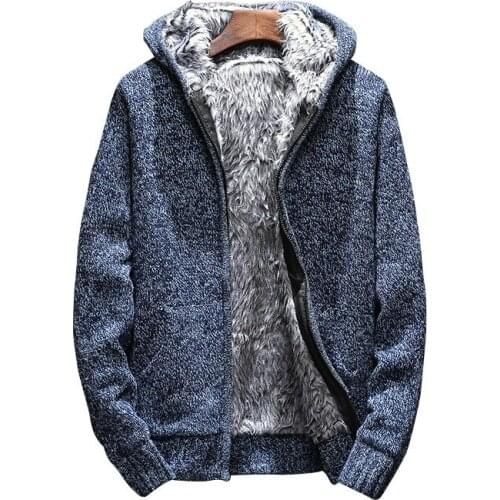 Knitting thick Zip Hooded 2018 Mens Sweaters Autumn Winter Warm Cashmere Wool Zipper Pullover Sweaters