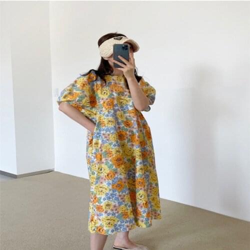 Lazy Wind Full Screen Flower Puff Sleeve Dress