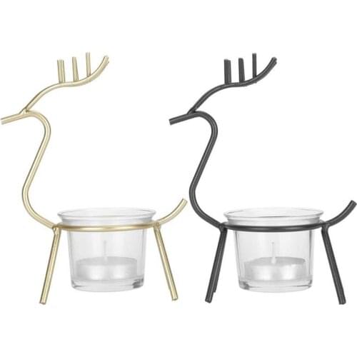 Home decoration antique 2 Set Deer Candle Holders Nordic Metal Iron Glass Aroma Rack Candlelight Dinner Ornaments Miniatures