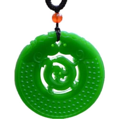 HIGH IMITATION GREEN HETIAN NEPHRITE PENDANT CARVED DRAGON TWO PIXIU PENDANT NECKLACE GIFT FOR MENS JEWELRY