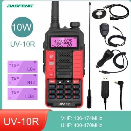 Walkie Talkie 10W Baofeng UV-10R Portable CB Radio Station Updated UV5R 10 Watts Transceiver Dual Band VHF UHF Two Way Radio