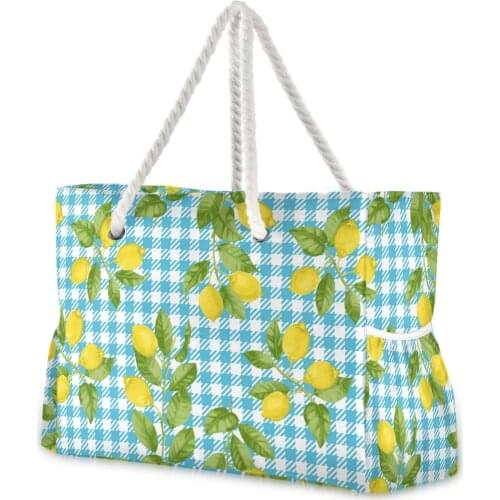 2021 Luxury Handbag Lady Nylon Shoulder Bag Lemon And Check Seamless Pattern Beach Bag Brand Fashion Large-Capacity Shopping Bag