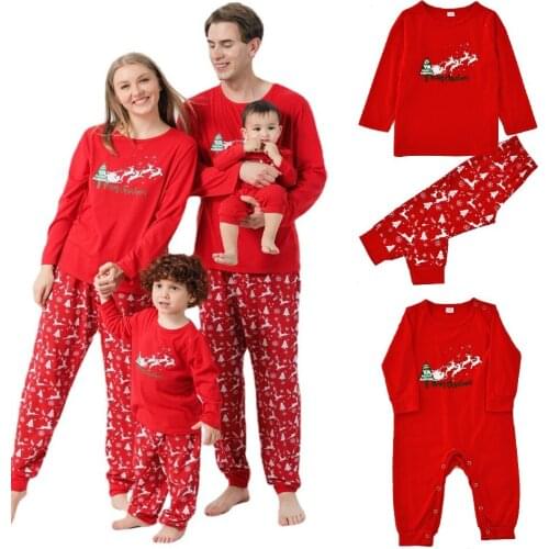 \Christmas Family Matching Outfits Deer Print Father Mother Kids & Babys Pajamas Mommy and Me Xmas Clothes Tops+Pants
