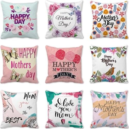 Happy Mothers Day Decor Throw Pillowcase I Love Mom PeachSkin Polyester Sofa Seat Cushion Cover Party Home Decor 45x45cm