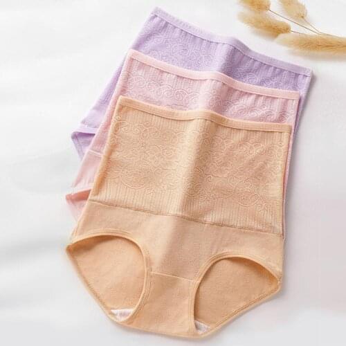 Women High Waist Rose Jacquard Tummy Control Lift Hip Cotton Underwear Female Underpants Solid Color Panty нижнее белье женское