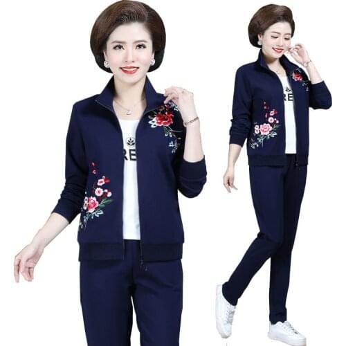 Women Tracksuits Set 2021 Spring Autumn Printing Jacket+Trousers 2 Piece Set Mom 2 Pieces Suit Sportswear Suit Female Pants Set