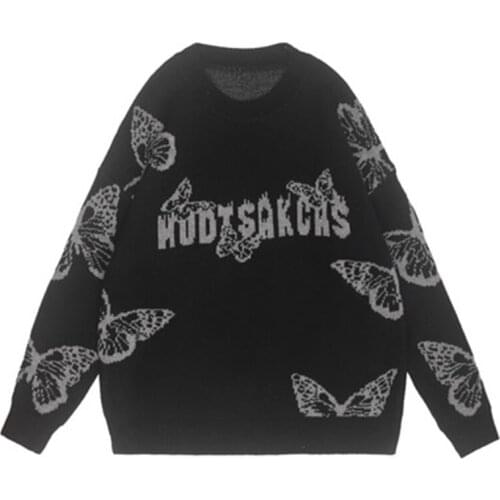 Womens O-neck Vest Butterfly Printed y2k Sweater Loose Casual Knitted Comfortable Top women Tops Autumn and Winter pullovers