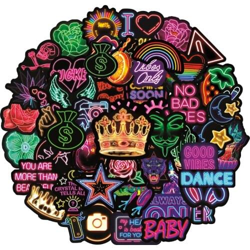 10/30/50PCS Neon Light VSCO Graffiti Stickers DIY Bike Skateboard Guitar Laptop Fridge Luggage PVC Cool Decals Sticker Kid Toys