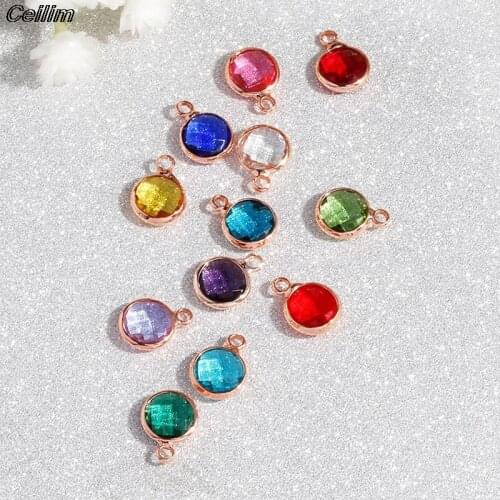 10Pcs Rose Gold Color Metal Mini Colorful Crystal Birthstone Charms for Bracelet Earring Necklace Diy Accessories Jewelry Making
