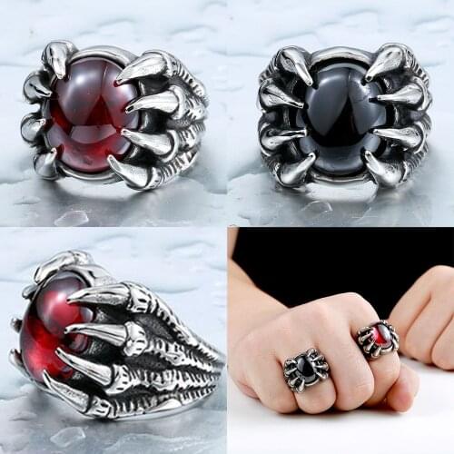 316L Big Red CZ Claw Skull Men Calvarium Punk Vintage Ring Gothic High Quality Stainless Steel Biker Rings Motorcycle jewellery