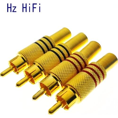 4Pcs Red Black Gold Plated RCA Connector Plug Audio Male Connector With Spring Cable Protector