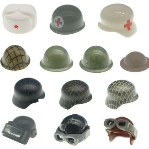 5 Pcs/Lot Military Accessories Printed Hat Helmet Figures Weapon Army Soldier WW2 Building Block Brick Toy X066