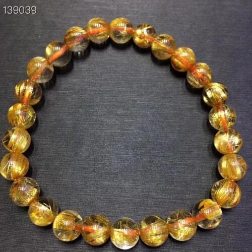 7mm Brazil Natural Gold Rutilated Quartz Crystal Bracelet Woman Men Clear Round Beads Jewelry Brazil Genuine AAAAAA