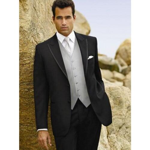 Customize Black Groom Tuxedos Mens Work Business Suits Evening Dress Toast Clothes (Jacket+Pants+Vest+Tie) NO:060