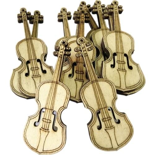 10PCS Wooden Hollow Violin Shaped Crafts Embellishment Cutout Veneers Slices for Christmas Wedding Party DIY Crafting